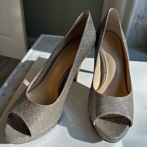 Enzo Angiolini Champagne Gold Peep-Toe Heels